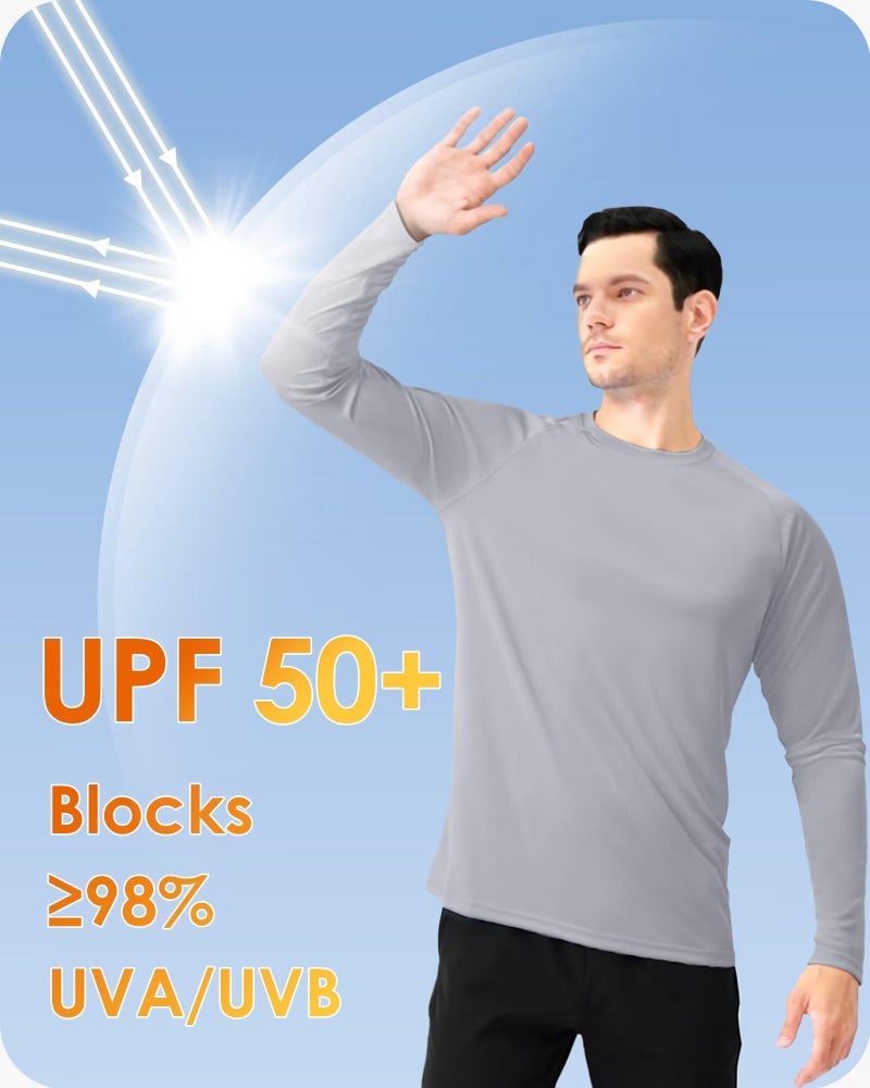 Boladeci Rash Guard for Men Long Sleeve Tee Shirts SPF 50 Sun UV Protection Clothing Lightweight Breathable Quick Dry Running Swimming Athletic (Gray) - Image 2